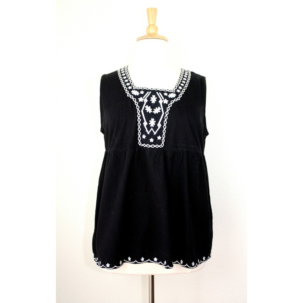 DRESSBARN Cottagecore Top Sz. 18 / 20 Peasant Prairie Black White Embroidery #02